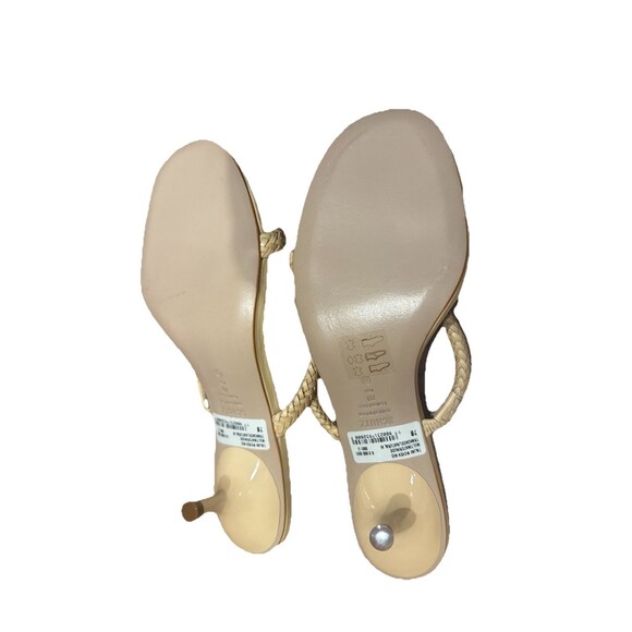 Schutz Taliah Mid Woven Leather Kitten Heel Sandal Strappy Tan Women's Sz 7 New - Picture 9 of 9